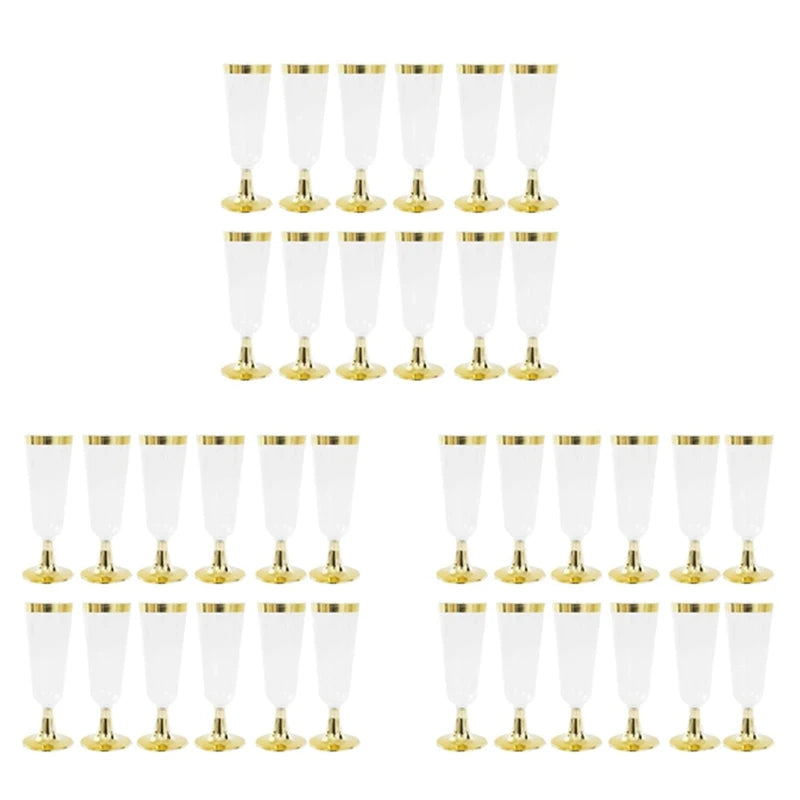 ELEG-36X Wedding Champagne Flute Creative Disposable Plastic Wedding Cup Champagne Glass Drinking Utensils For Party-Golden