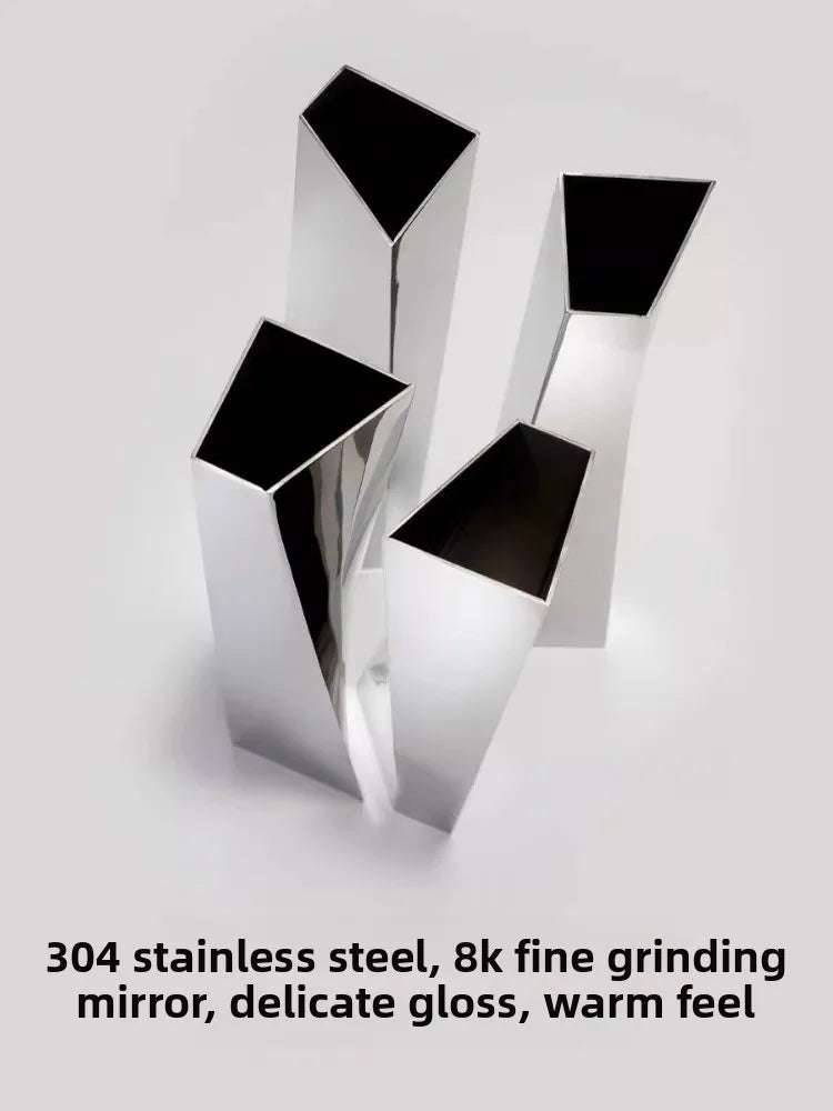 Stainless Steel Luxury Vase Metal Modern Minimalist Flower Living Room Floor Furniture Home Decor Art Aesthetic Ornaments Vase