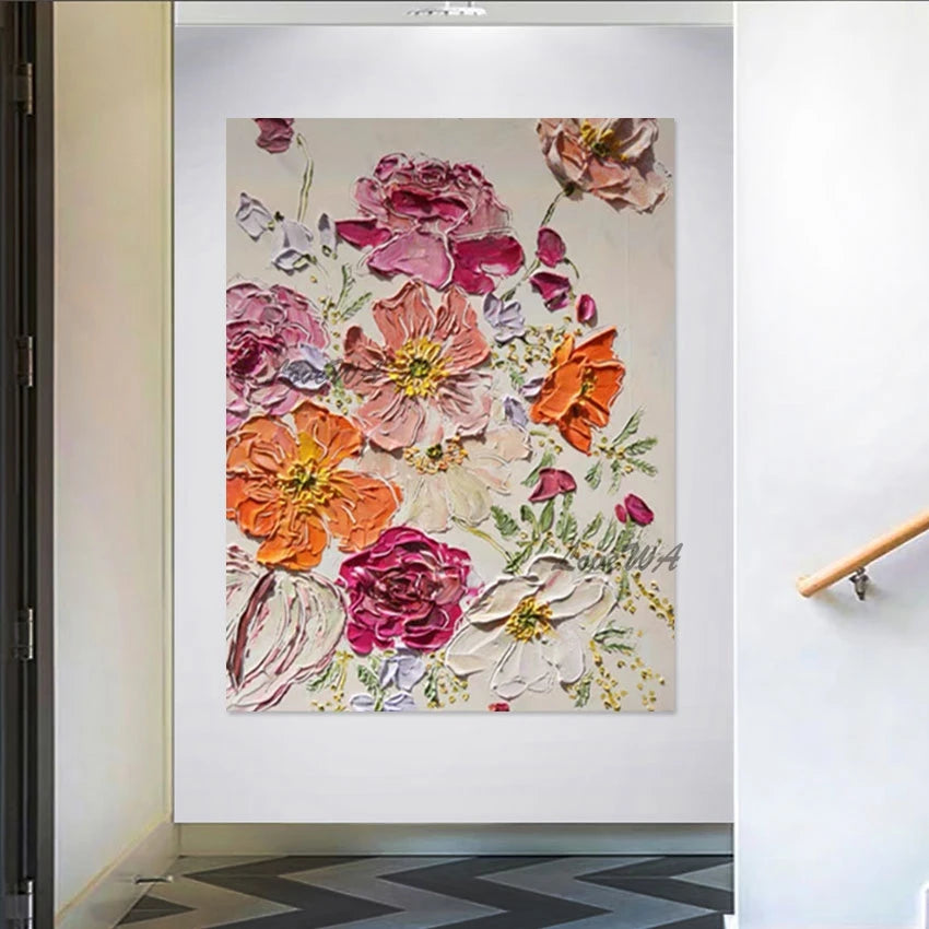 Pink Acrylic Design, Abstract Flowers Oil Paintings, Beautiful Floral Wall, Canvas Picture, No Framed, Art Gallery Showpiece