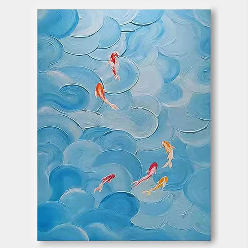 Chinese Fish Picture 100% Hand Painted Modern Abstract Oil Painting On Canvas Wall Art For Living Room Home Decoration No Frame