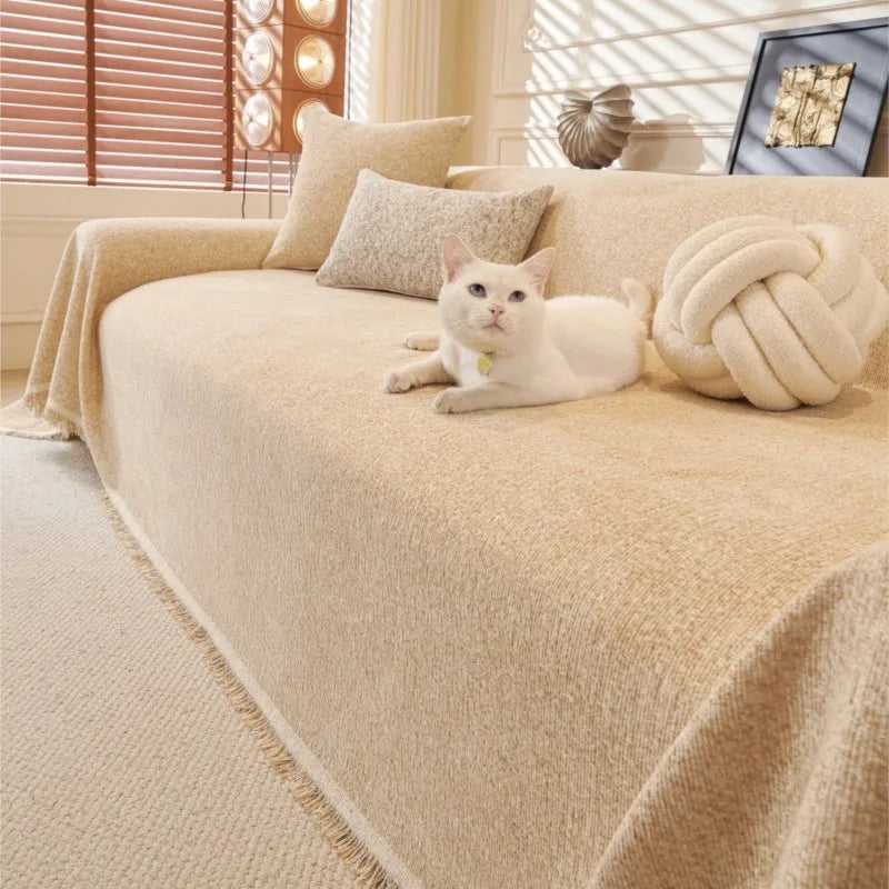 Cat Scratch Resistant Dustproof Sofa Cushion Universal Striped Pattern Blanket Mat 2025 All-Season Chenille Sofa Cover Slipcover