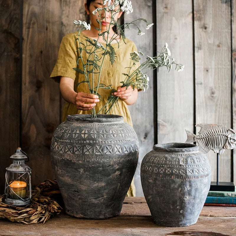 Vase Ceramic Underglaze Art Antique Jar Simple Antique Texture Flower Pot Desktop Decoration Display Prop New Chinese Style 1pc