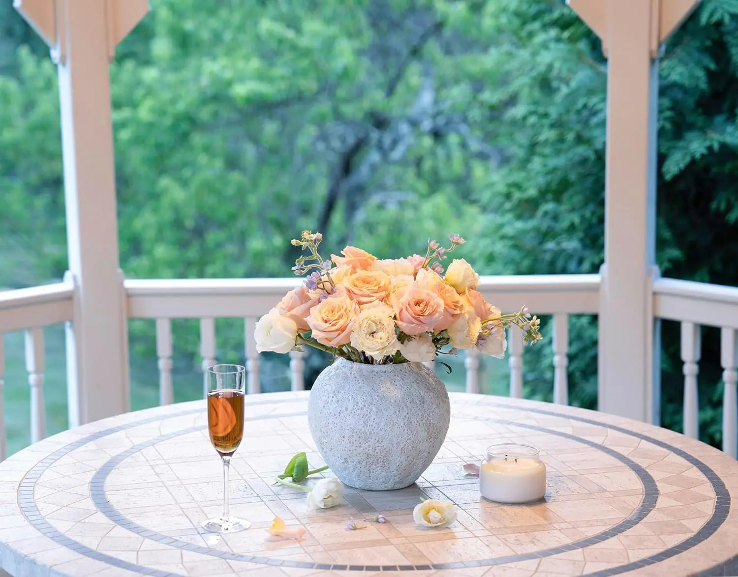 White Ceramic Vase Medium Textured Vase for Centerpieces, Kitchen, Living Room, Bedroom Decorative Gifts (8 x 8.5 x 8.5 inches)