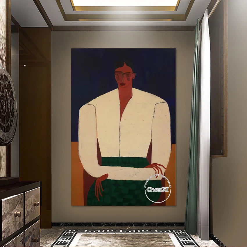 Figure Textured Design Art Wall Large Size Frameless Canvas Picture Decoration Hand Drawing Abstract Woman Portrait Painting