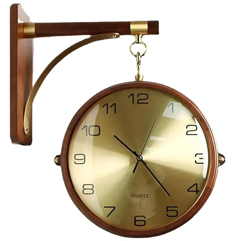Luxury Wood Double Sided Wall Clocks Movement Silence 360° Rotatable Wall Clock Aesthetic Living Room Decoration Accessories