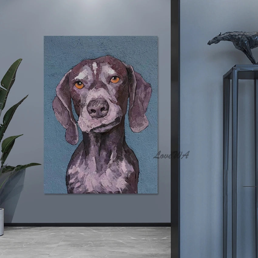 3d Dog Oil Paintings, Frameless, Canvas Animal Abstract Hand Drawing, Picture For Living Room, Acrylic Design Art Decoration