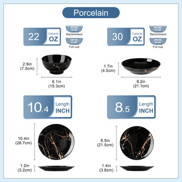 LOVECASA 24 Piece Gold Splash Glaze Dinnerware Sets Porcelain Plates Dinner Set with 6 PCS Dinner Plate/Dessert/Soup Plate/Bowl