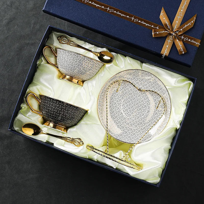 Exquisite and Luxurious European Style Bone China Coffee Cup and Plate Set, Fashionable and High-end Gift Set