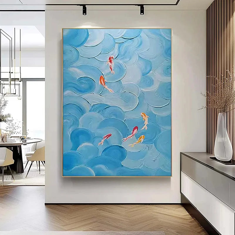 Chinese Fish Picture 100% Hand Painted Modern Abstract Oil Painting On Canvas Wall Art For Living Room Home Decoration No Frame