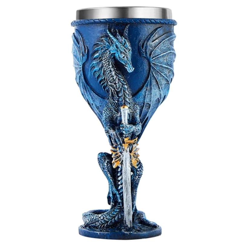 ABBY-Blue Dragon Goblet Dungeons And Dragons Gift Holy Grail Wine Goblet Flying Dragon Sword Goblet