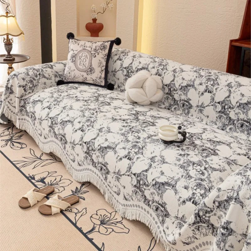 housses de canapé Sofa Covers Chenille Arc Edge Tassels Lace Sofa Mats Throw Blankets All-season Flower Camping Picnic Blanket