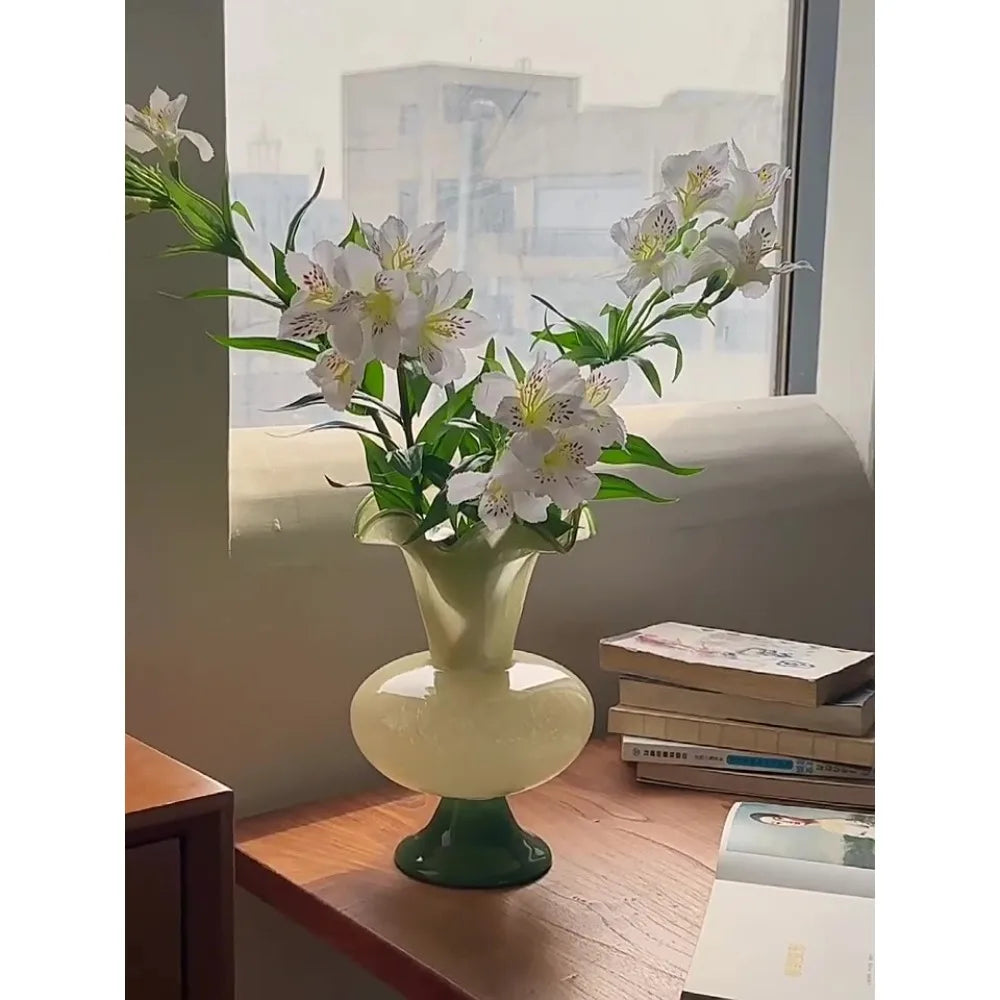 Vase Flower Arrangement Flower Vase Decoration Home Glass Color Matching Wind Lamp Middle-aged Style Green Fenton Glass Vase