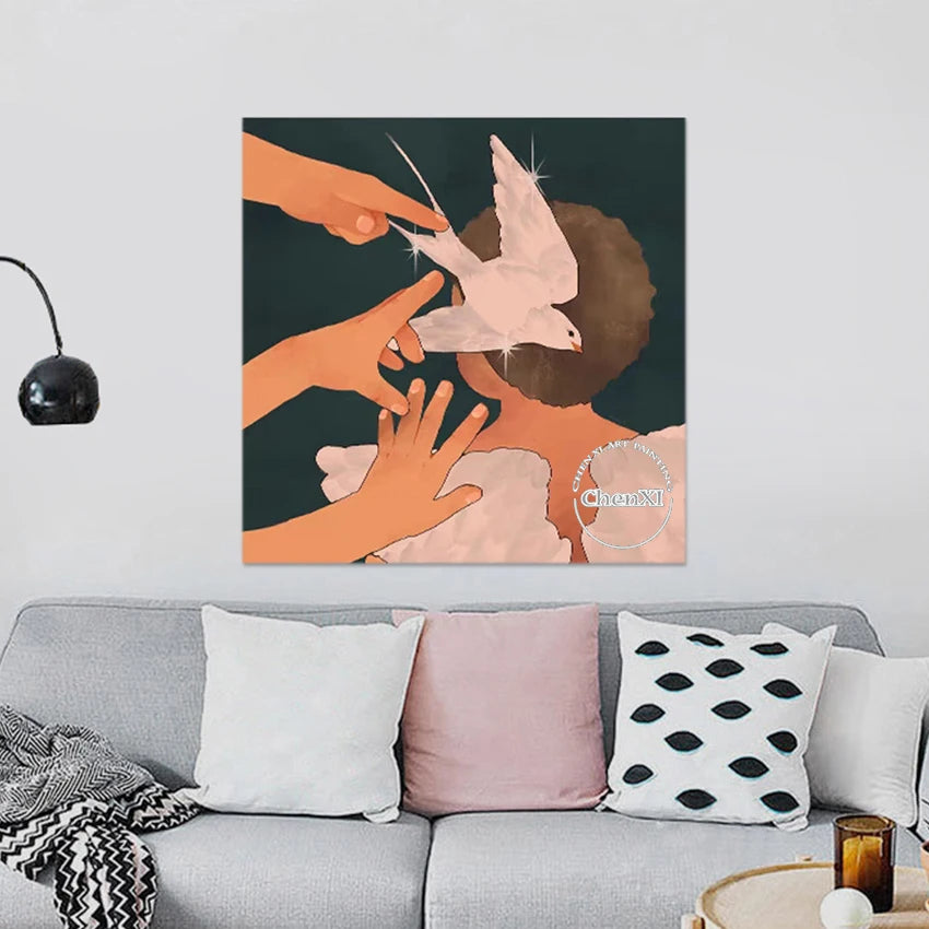 3D Figure Handmade Abstract Canvas Art Picture Bird Painting Frameless Modern Home Decor Artwork Living Room Oil Paintings