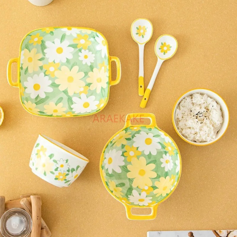 Bowl and Plate Set Ceramic Rice Bowl, Vegetable Plate, Bowl, Plate Spoon, High end Combination Tableware