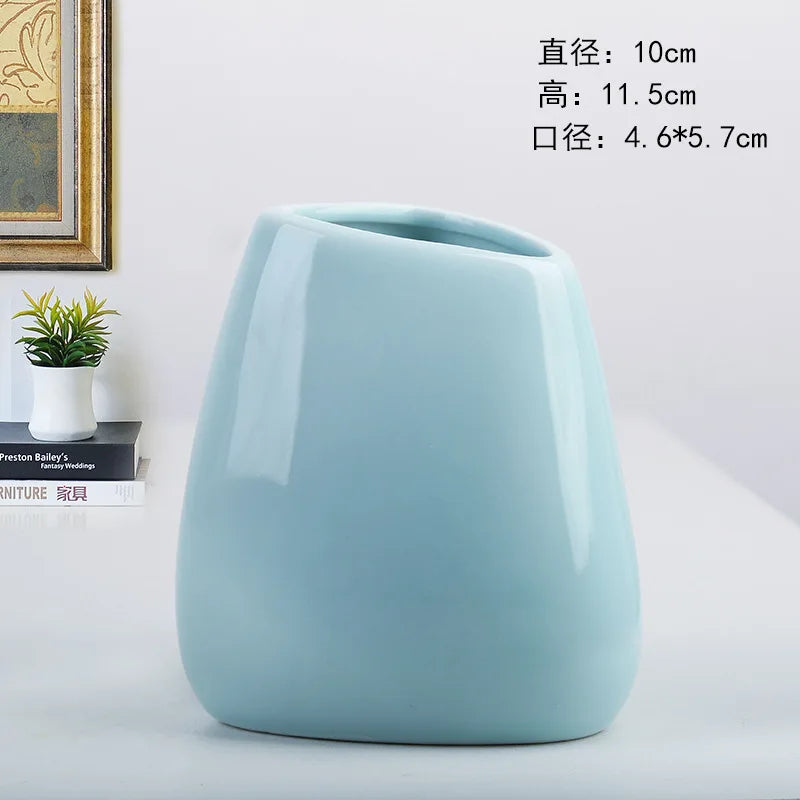 NEW Modern Ceramic Vase Nordic Home Decoration Pure White Cyan Table Vase  Dry Flower Arrangement Creative Living Room Decor