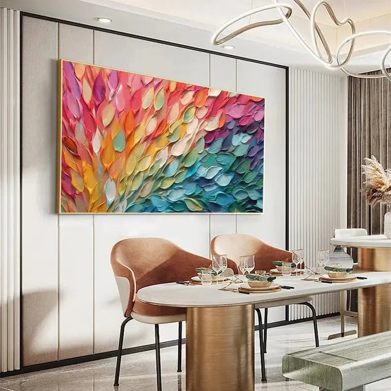 100% Hand Painted Thick Textured Knife Painted Colorful Feathers Wall Art Abstract Oil Painting on Canvas For Home Decoration
