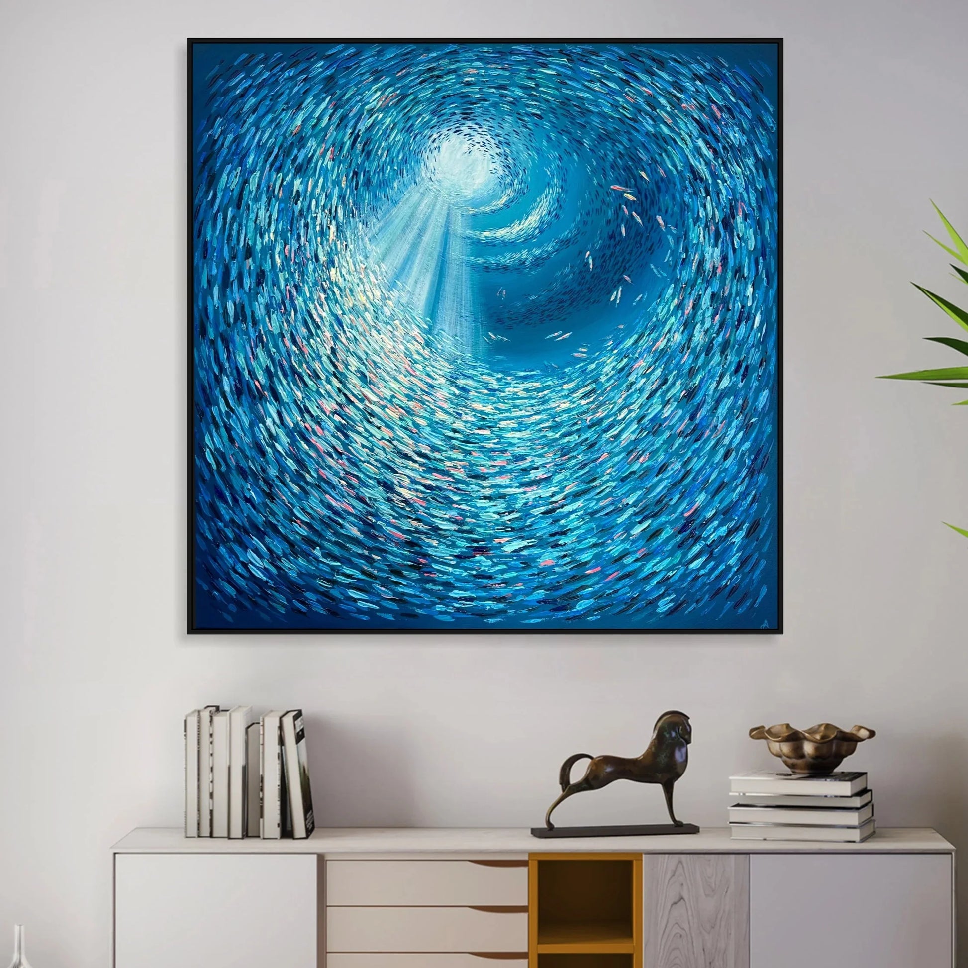 Thick Textured Knife Painted Fish Vortex Painting Pic 100% Handmade Abstract Oil Painting Canvas Wall Art For Home Decoration