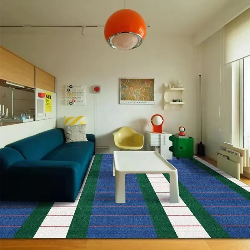 Living Room Carpet Creative Design French Retro Blue Striped Bedroom Bedside Rug Light Luxury High-end Coffee Table Mat Ковер 카펫
