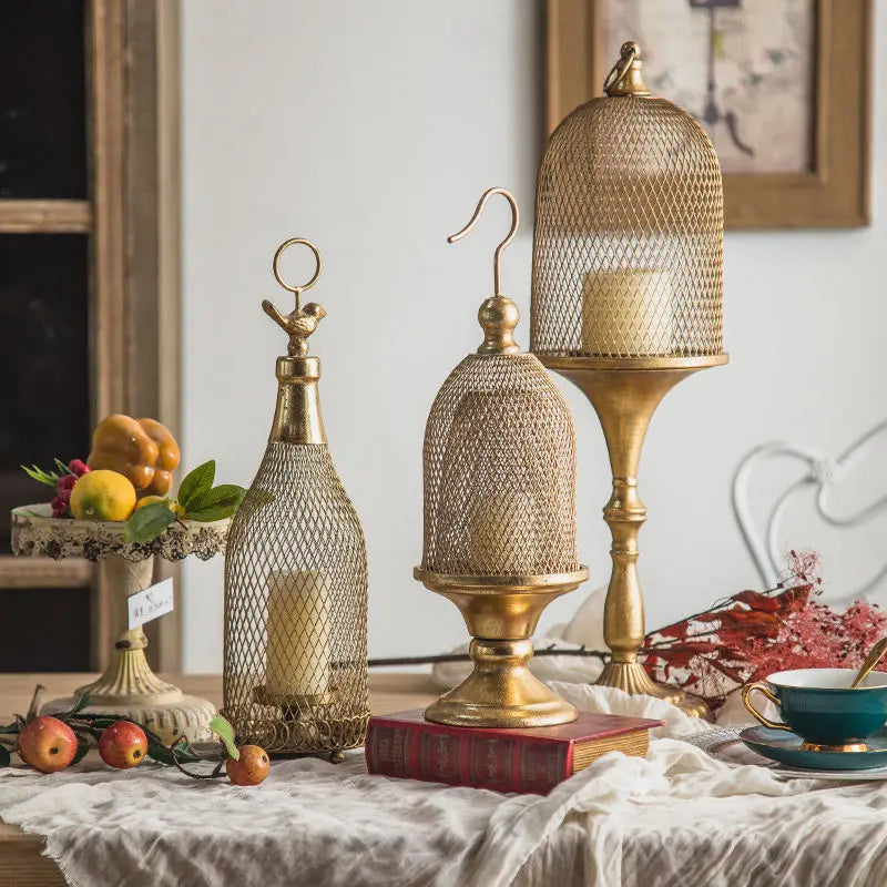 Retro European Candlestick Iron Art Golden Homestay Light Luxury Candlestick Terrace Restaurant Romantic Decoration Ornament