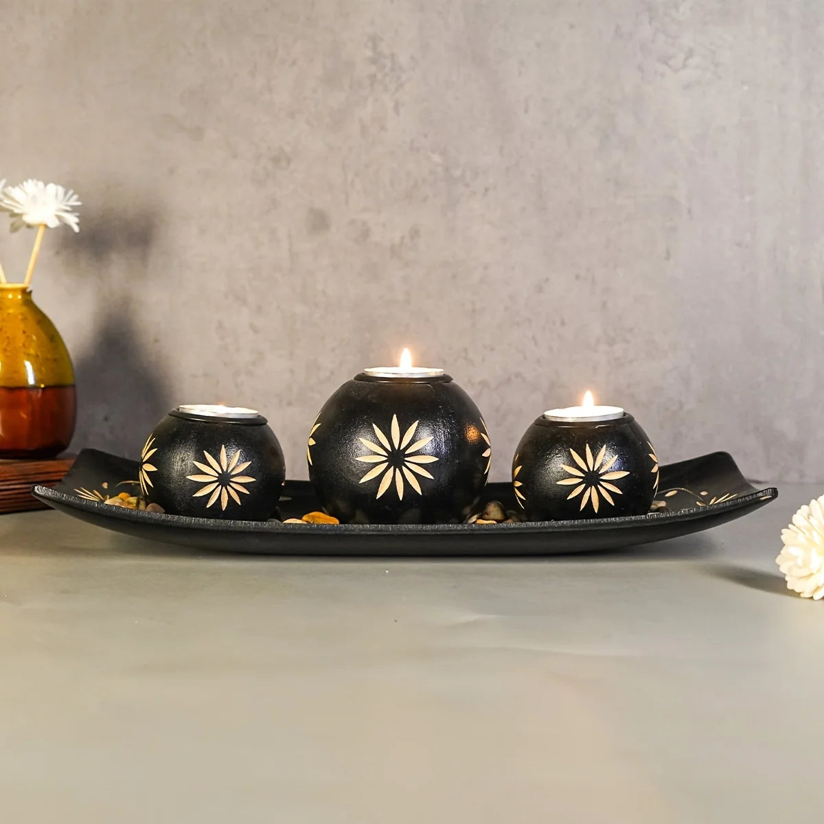 1PC wooden candlestick holder, hand-carved candlestick holder handicraft decoration, retro living room decoration table candlest