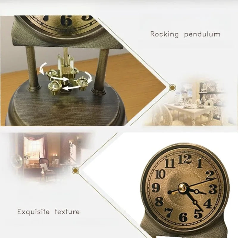 Vintage Table Clock Living Room Desk Clocks Aesthetic Decorative Tabletop Watch Silent Desktop Watches with Clear Clock Cover