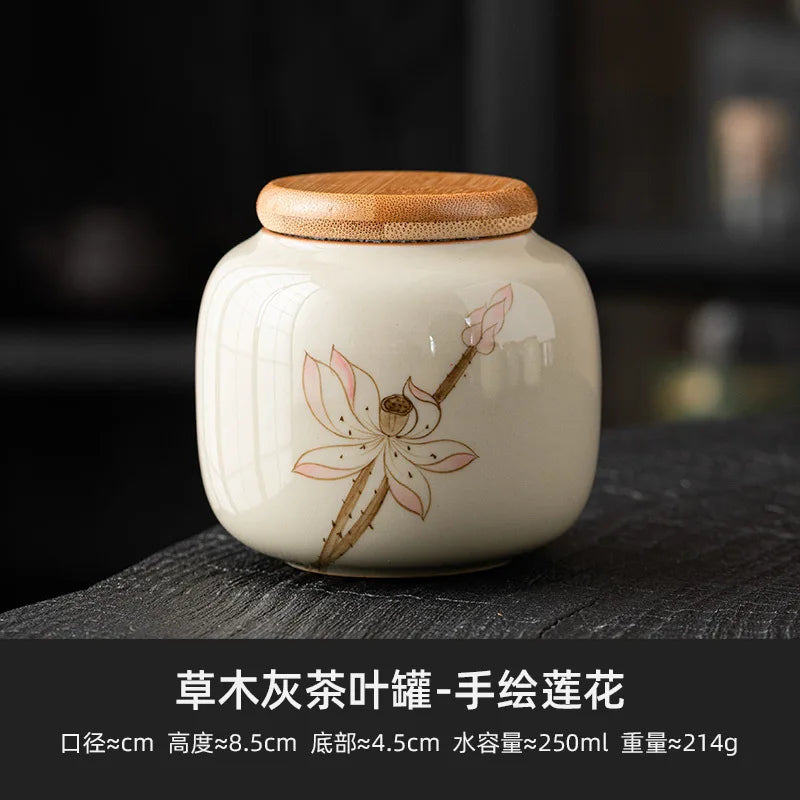 European Ceramic Storage Jar with Cover Hand Painted Flowers for Decoration Tabletop Sealed Tea Canister Kitchen Grain Dispenser