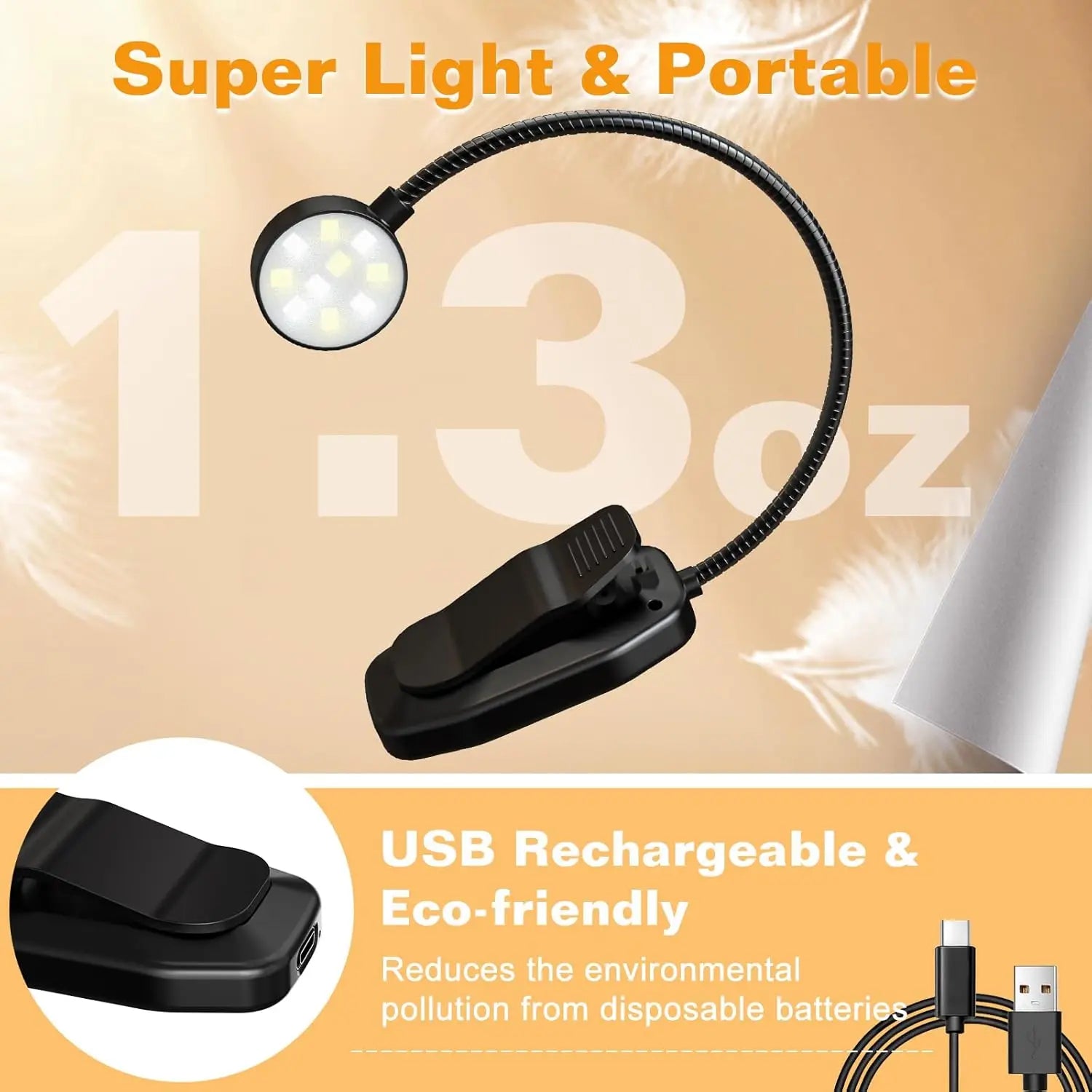 31Leds Book Light USB Rechargeable Reading Light Warm Cool White Daylight Portable Flexible Easy Clip Night Reading Lamp