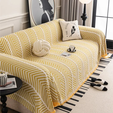 All-Season Chenille Sofa Cover Slipcover Cat Scratch Resistant Dustproof Sofa Cushion Universal Wavy Pattern Sofa Blanket Mats