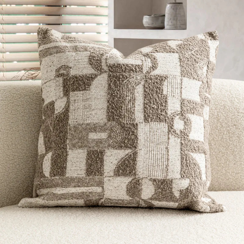 Modern Wabi-Sabi Large Pillow Living Room Sofa Lumbar Pillow Wheat Coffee Color Geometric Pillow Wool Blend Pillow Sample Room