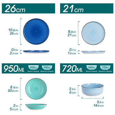 vancasso 12/18/24PCS Curved edge Dinnerware Set Color Handpainted Spirals Pattern 4/6PCS Dinner Plates/Dessert/Bowl/Soup Plates