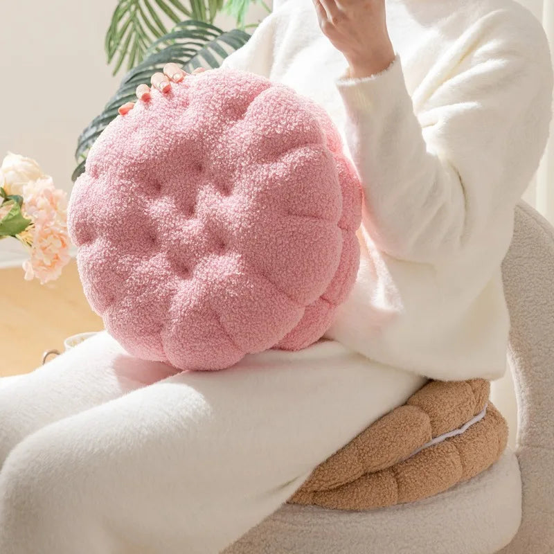 Lamb Wool Biscuit Cushion Cute Cartoon Plush Bolster with Round Sandwich Cookies Home Office Sofa Chair Decorative Pillow