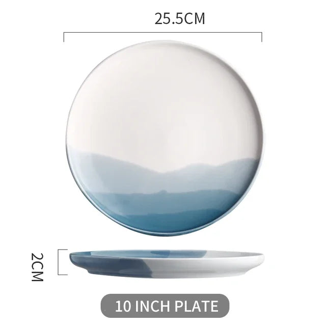 Mountain Scenery Ceramic Dinner Plate Big Round Dessert cake Square Steak dish Restaurant kitchen tableware set