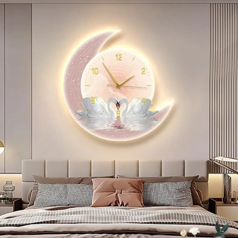 Home Decorative Painting Wall Clock Living Room Decoration Premium LED Ambient Light Plug-in Wall Clock