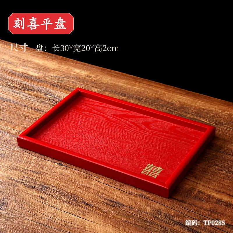 Chinese Wedding Tableware Set Joyful Red Ceramic Bowls Spoons Teacups Chopsticks Tray Wedding Supplies Gifts