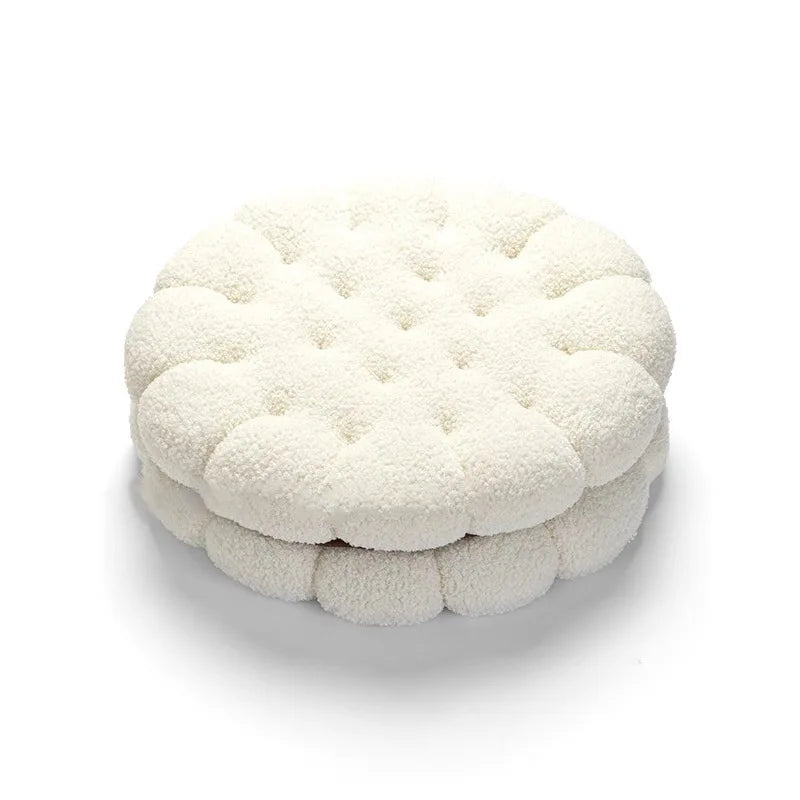 Lamb Wool Biscuit Cushion Cute Cartoon Plush Bolster with Round Sandwich Cookies Home Office Sofa Chair Decorative Pillow