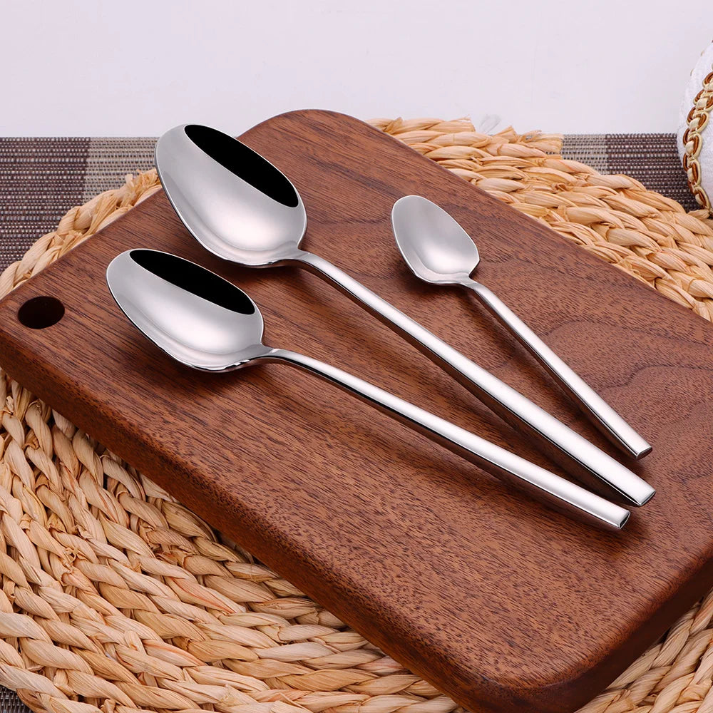 6/16/20/24/28Pcs Cutlery Set Stainless Steel 304 Tableware Mirror Sliver Dinner Set Western Knife Fork Spoon Elegant Flatware