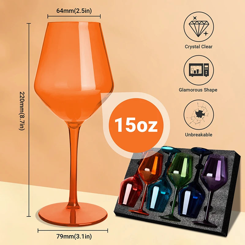 MICHLEY 2/4/6PCS Unbreakable Colorful Tritan Plastic Wine Glass Set Reusable Luxury For Party Outdoor Dishwasher Glassware