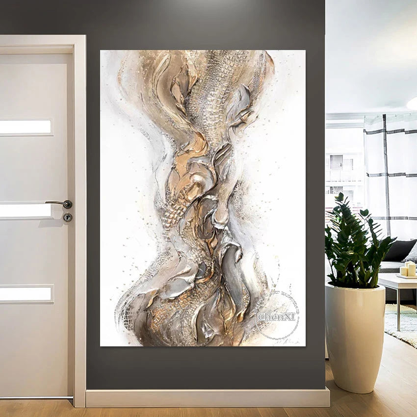 Gold Abstract Luxury Canvas Poster Art, Handmade Unframed Oil Painting, Wall Artwork on Canvas, Big Size Panel