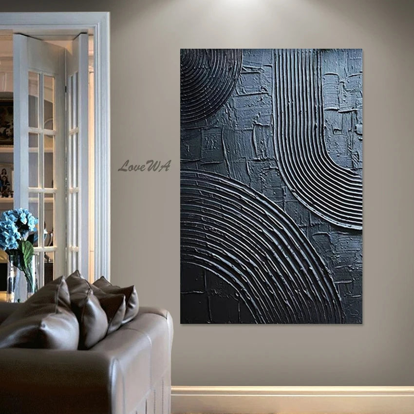 Black Abstract Palette Knife Oil Paintings Frameless Acrylic Textured Art Drawing Modern Canvas Decor Bedroom Wall Picture