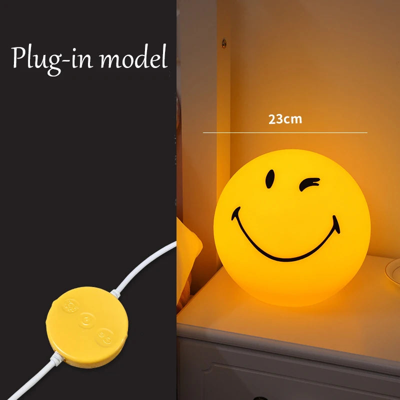 Squint/Wink Sphere Lamp Atmosphere Smile Light Dimmable USB Rechargeable or USB Plug-in Smiling Night Light for Home Decoration