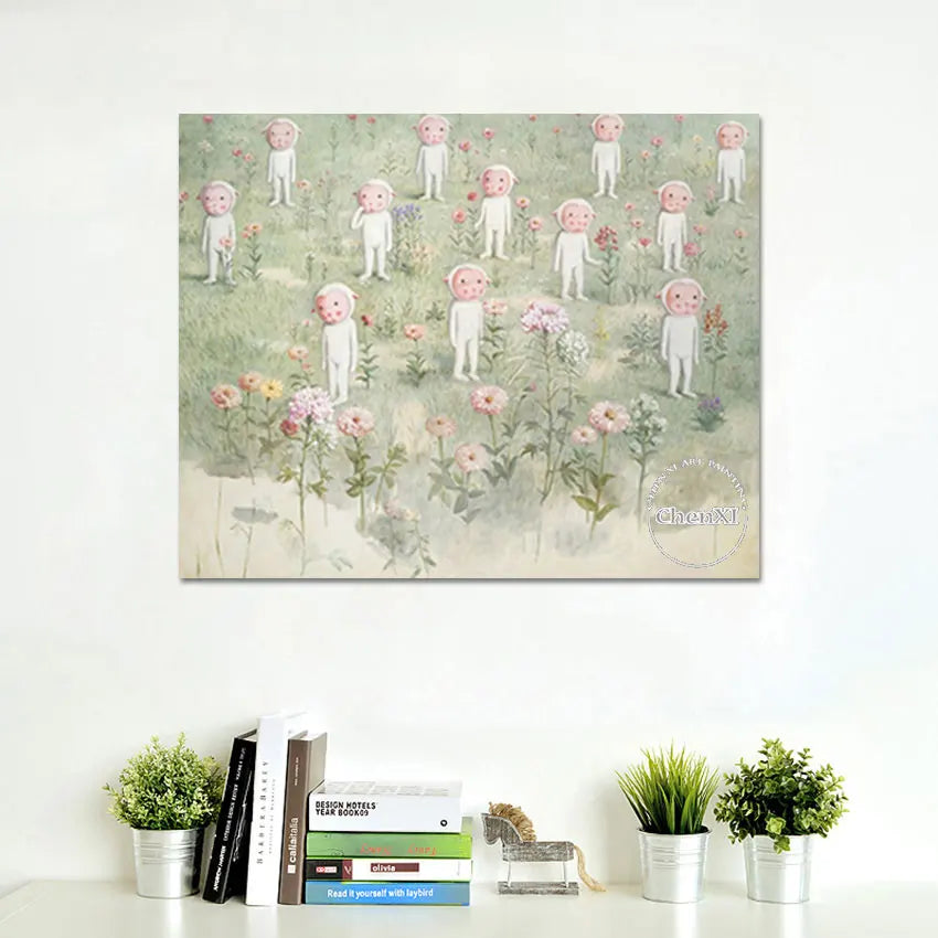 Kids Bedroom Decorative Item Little Lambs Cartoon Picture Oil Painting Hand-painted Canvas Luxury Poster Wall Art For House