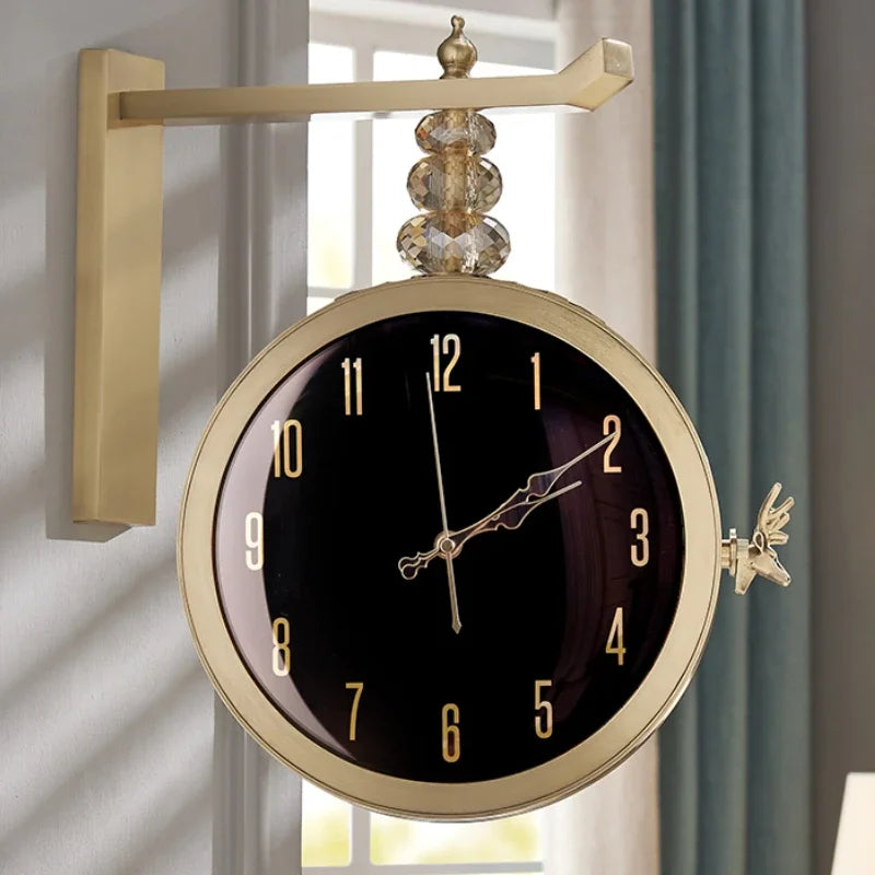 Double-sided Wall Clock Living Room Large Clocks Wall Art Watches Modern Metal Watch Silent Luxury Room Design Home Decoration