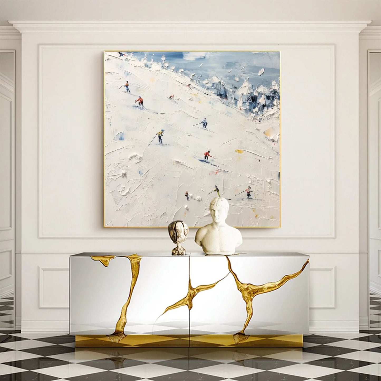 Thick Textured Knife Painted Skiing Landscape Painting 100% Handmade Abstract Oil Painting Canvas Wall Art For Home Decoration