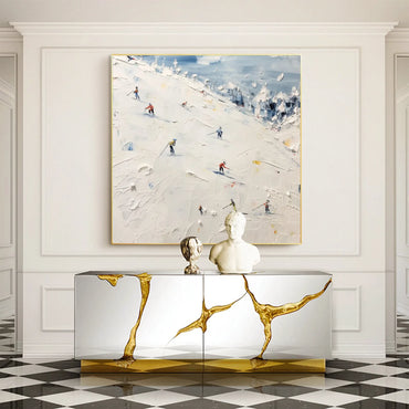 Thick Textured Knife Painted Skiing Landscape Painting 100% Handmade Abstract Oil Painting Canvas Wall Art For Home Decoration