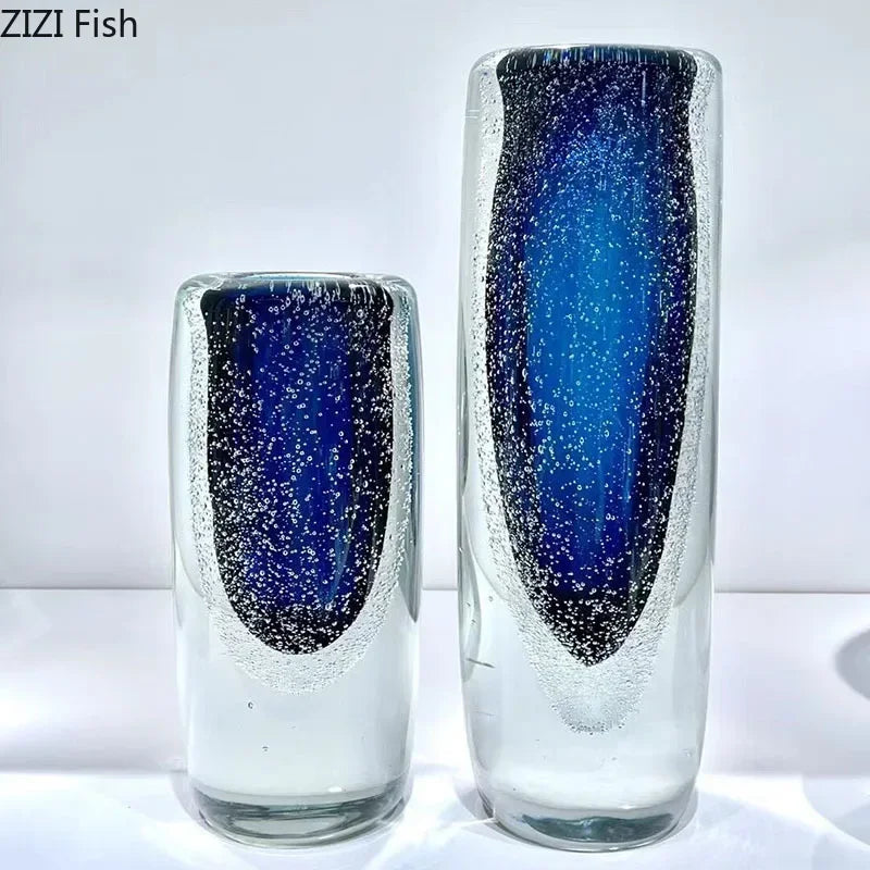 Deep Sea Blue Bubble Glass Vase Hydroponics Flower Pots Desk Decoration Flower Arrangement Floral Vases Modern Home Decor