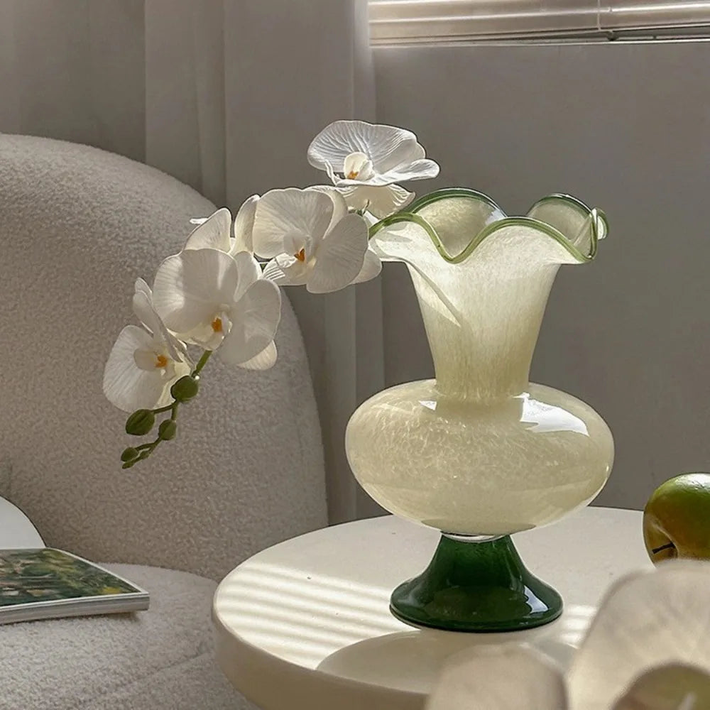 Vase Flower Arrangement Flower Vase Decoration Home Glass Color Matching Wind Lamp Middle-aged Style Green Fenton Glass Vase