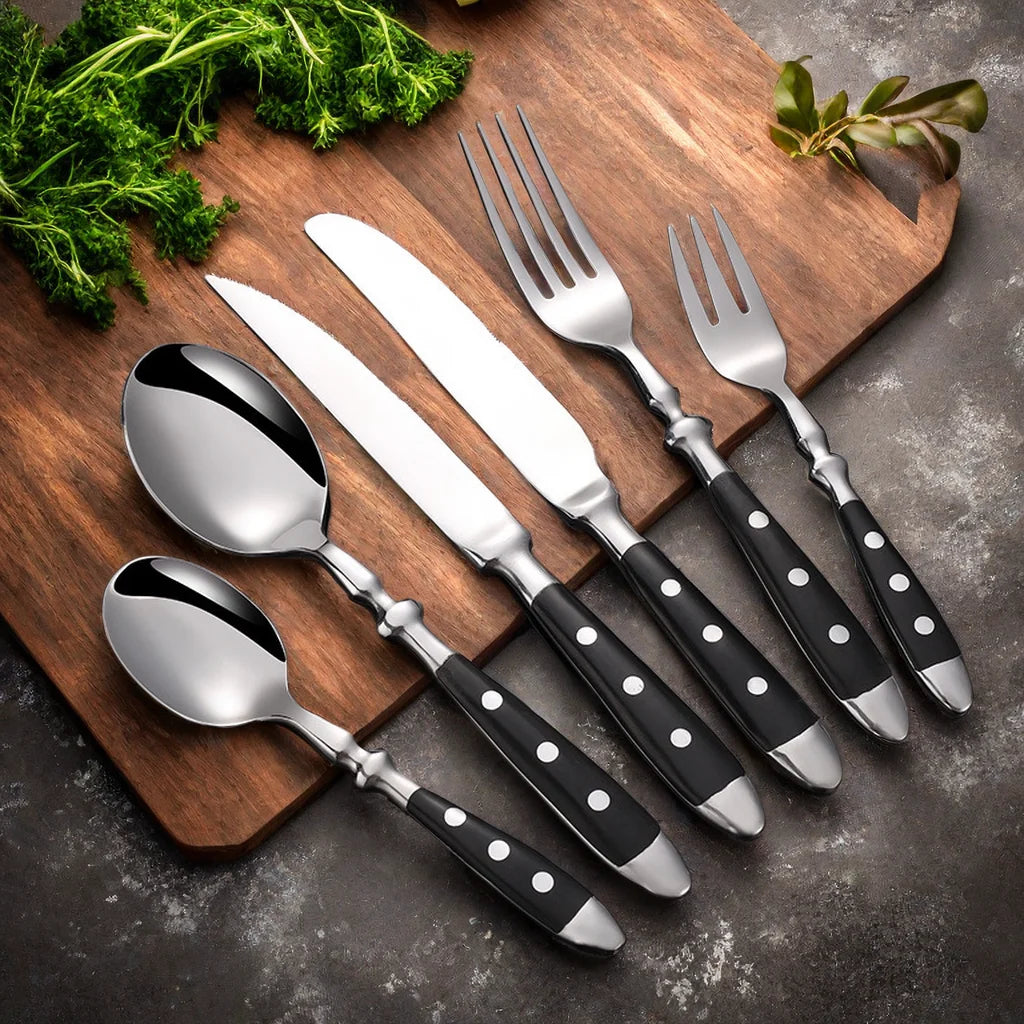 Classic Elegant Stainless Steel Cutlery Set Fork Spoon Knife Full Dinning Fork Steak Knife Teaspoon Creative Dinnerware Set