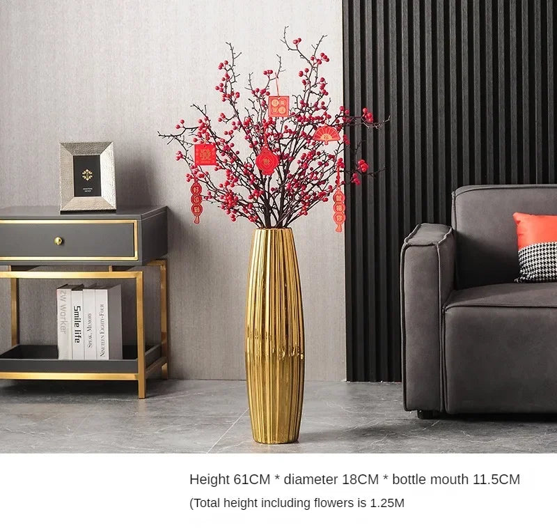 Nordic Ceramics Flower Vase for Entrance Light Luxury High-end Household Vase Large Electroplating Floor-standing Vase for Hotel