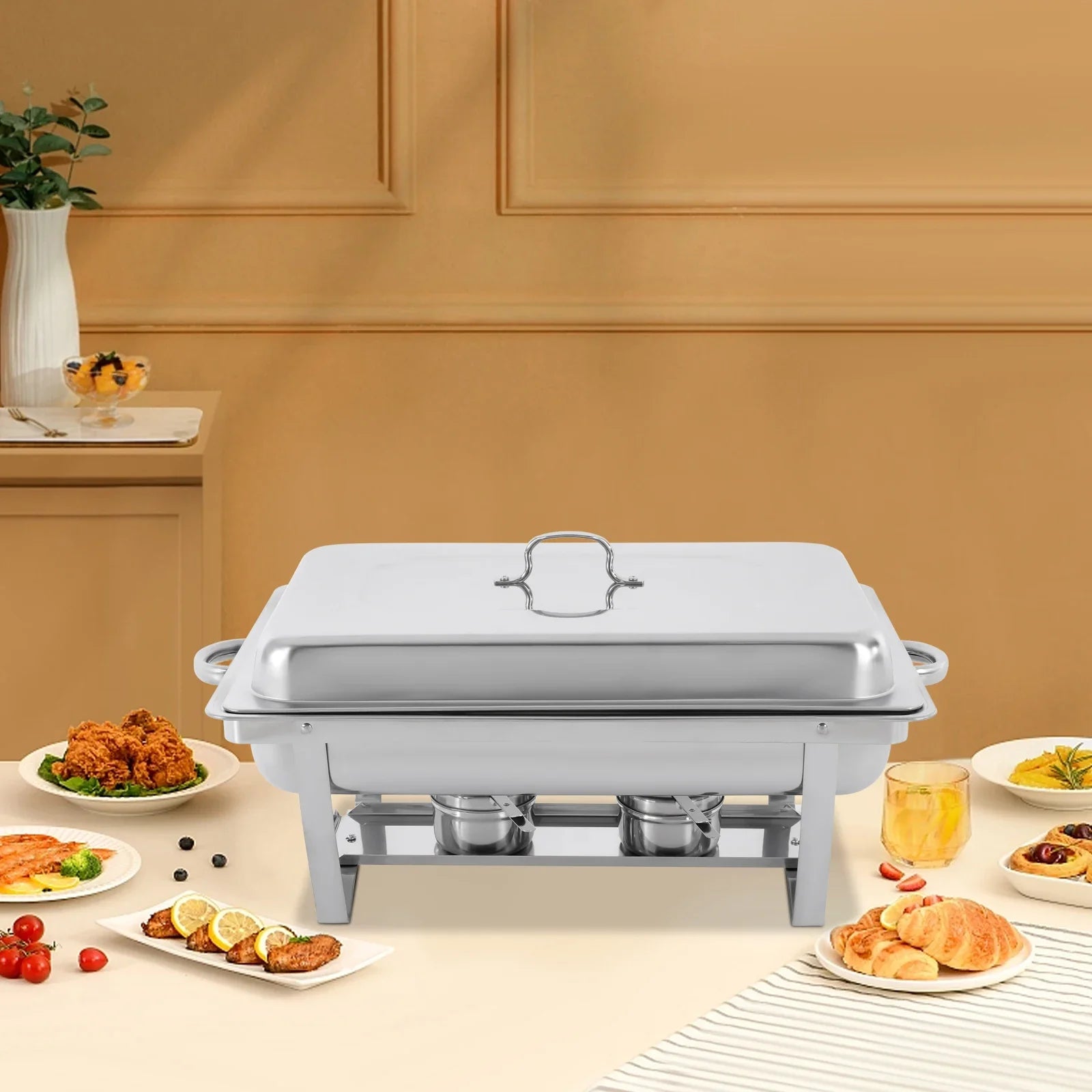 Chafing Dish Buffet Set,Gatherings Self-service Stove Food Plates,410 Stainless Steel Buffet Dishes Set,with 3 Food Compartments