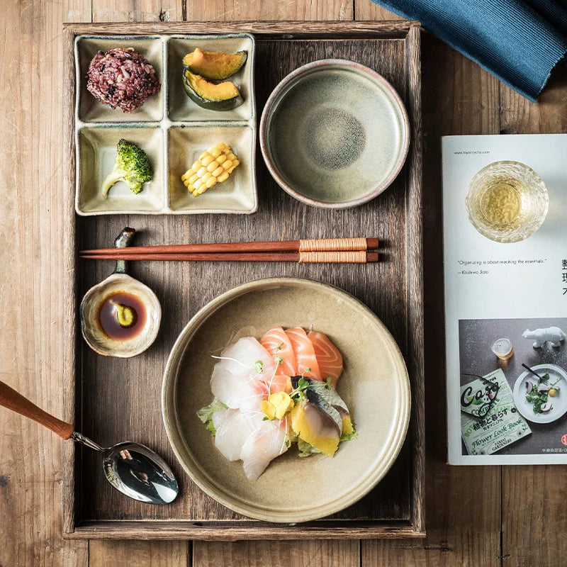 Elegant One-Person Dining Set, Japanese-Inspired Ritual Plate, Perfect Breakfast Tray for Airbnb or Stylish Mornings